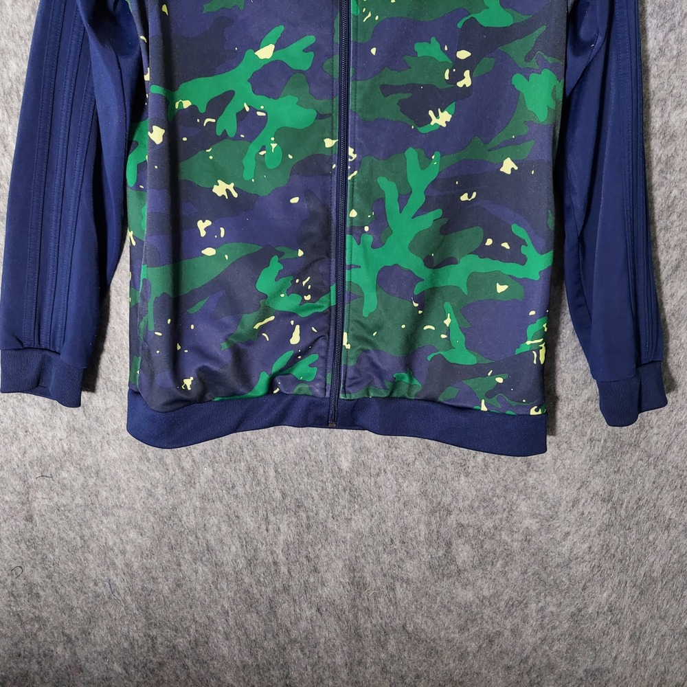 Adidas Kids Jacket XL Blue Camo Green Full Zip Primegreen 3 Stripes Athleisure - Picture 3 of 12